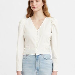 LEVI’S TEEGAN MUTTON SLEEVE BUTTON-UP BLOUSE. White. Cotton. Small. NWT